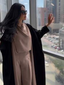 Set 3 buc: halat elegant pentru femei cu mâneci tip liliac + top fără mâneci + pantaloni 3/4 lejeri, material textil lejer, stil musulman Dubai, potrivit pentru întâlniri de toamnă/iarnă, ceai de după-amiază, petreceri