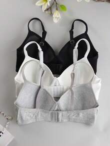 3Pcs Solid Seamless Push Up Bras --Three-Breasted Adjustable Shoulder Straps Underwire Bras - Multicolor - View 3