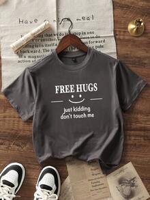 1 Pack Girls Casual Printed Crew Neck Short Sleeve T-Shirt Summer Student Youth Clothing - 深灰色 - 查看 1