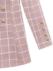 女式前扣格子翻领长袖休闲西装外套