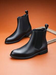 新款时尚高帮休闲皮靴，切尔西踝靴，适合年轻男士，百搭 - 黑色 - 查看 6