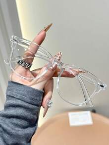 1 Piece Of Minimalist Flat Light Glasses, A Natural Beauty Tool, A Must-Have Decorative Mirror For Fashionistas In Street Photography, A Transparent Lens Frame, Suitable For Use On Computers, Televisions, Games, And Mobile Phones, Unisex Glasses - 無色 - 查看 7