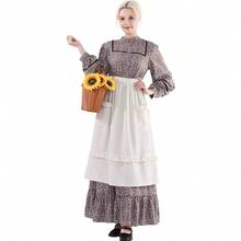 Prairie Dress Women Pioneer Dress Long Adult Colonial Costume With Apron Brown - 棕色 - 查看 2