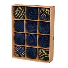 Christmas Velvet Ball Ornaments Set, 12 Pcs Shiny/Cutout Christmas Tree Ball Hanging Decorations - 藍色 - 查看 2