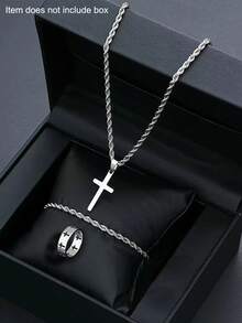 1-3 Pieces New Fashion Stainless Steel Men's Cross Pendant Necklace, Bracelet, Braided Chain Suitable For Daily Wear And As A Gift