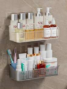 1pc/2pcs Bathroom Rustproof Makeup Organizer Rack, Wall Mounted Shower Caddy, Waterproof Storage Shelf For Dorm Bathroom Accessories Bathroom Accessories Bathroom Tools