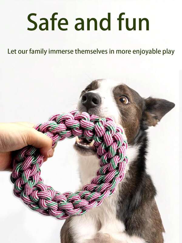 Cotton Rope Woven Circular Ring Pet Toy With Strong Bite Resistance, Teeth Grinding And Cleaning, Suitable For Large, Medium And Small Dogs, Random Color