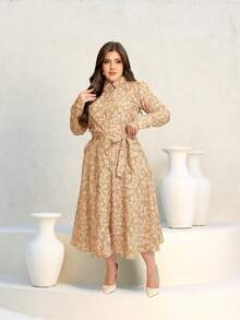 Vestido Chemise Maxi em Seda Premium Moda Evangélica Elegante com Cinto - Bege - Visão 8