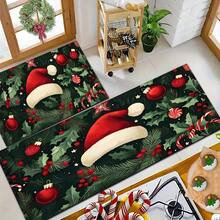 Paillasson thème noir et or de Noël avec design d'arbre de Noël et couronne de renne - résistant à la saleté, léger, convient pour la salle de bain, le salon, la chambre, la cuisine, le bureau - décoration de Noël