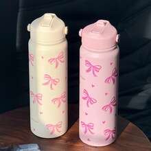 HILAKE Bottiglia d'acqua isolata in acciaio inossidabile da 800ml con stampa a fiocco - Tazza da caffè riutilizzabile con manico portatile e cannuccia pieghevole - Regalo perfetto per vacanze, amici, sorelle, fidanzate e colleghi - Ideale per mantenere le bevande calde o fredde - Multicolore - Visualizzare 7