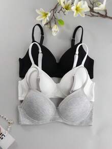 3Pcs Solid Seamless Push Up Bras --Three-Breasted Adjustable Shoulder Straps Underwire Bras - Multicolor - View 4