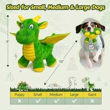 Squeaky Dog Toys - Soft Plush Dragon Dog Toy With 5 Squeakers &Amp; Crinkle Paper, Gift For Small, Medium And Large Dogs To Keep Them Busy (Green,10") - 白色 - 查看 4