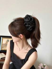 1pc/2pcs Women's Elegant And Sweet Black Fabric Mesh Clouds, Glitter Permed Rhinestone Bow Large Grab Clip Ponytail Hair Updo Hair Claw Is Suitable For Daily Matching Clothing, Hairstyle Dressing Hair Accessories Fall Claw Clip Fashion Hair Clip Autumn Hair Clutch Winter Accessories For Vacation Outfits Woman