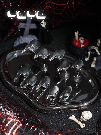 Add A Touch Of Romance With 10pcs Short Square Shape Handmade Special 3d Three-Dimensional Decoration Eagle Claw Glow In The Dark Modern Luminous Full Coverage Fake Nail Set Elegant Rock Style Blue Tear Iridescent Sibylline Nails European Style Gleamy In Dark Full Cover Acrylic Press On Nails Set For Women And Girls Cosplay Vanity With 1pc Mini Nail File & 1 Sheet Adhesive Tabs