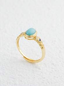 Genuine Sterling 925 Silver Ring 18K Gold Plated Adjustable Turquoise Ring 7*5mm Natural Gemstone Jewelry Gifts