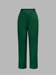 Women's Fashionable Casual Elegant Pants With Slant Pockets And Button Details, Suitable For Commuting Spring - Dark Green - View 2