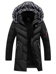 Men's Thermal Lined Zip-Up Hooded Long Casual Winter Jacket With Fur Collar