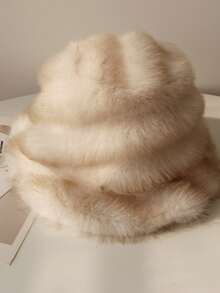 1 件套女士冬季时尚保暖仿皮草渔夫帽和围巾套装秋季服装 - 彩色 - 查看 4