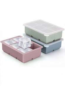 1PC Large Ice Cube Trays For Big Silicone Ice Cube Trays -Ice Cubed Tray For Whisky And Cocktail,Ice Cream Storage Solutions, Multi - Color Silicone Ice Tray, 6 - Grid Ice Cube Mold, Perfect For Refrigerator, Essential For Drinks & Back To School - Multicolor - View 1
