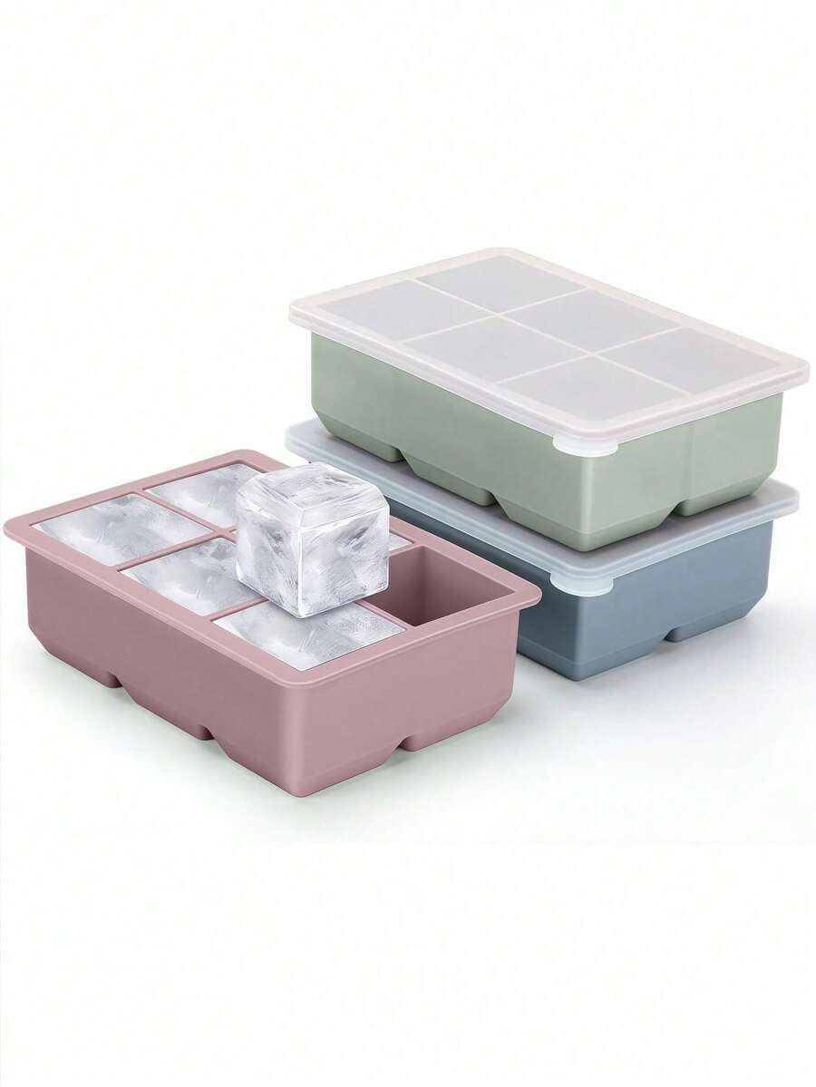 1PC Large Ice Cube Trays For Big Silicone Ice Cube Trays -Ice Cubed Tray For Whisky And Cocktail,Ice Cream Storage Solutions, Multi - Color Silicone Ice Tray, 6 - Grid Ice Cube Mold, Perfect For Refrigerator, Essential For Drinks & Back To School - Multicolor - View 1