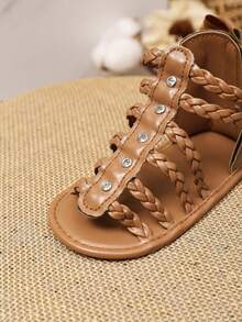 Yibubu Brown Infant Shoes,Infant Girl Shoes,Weaving Design,Cute Bow,Simple And Fashionable,Soft Sole Anti-Slip,Newboen Infant Shoes,First Walker