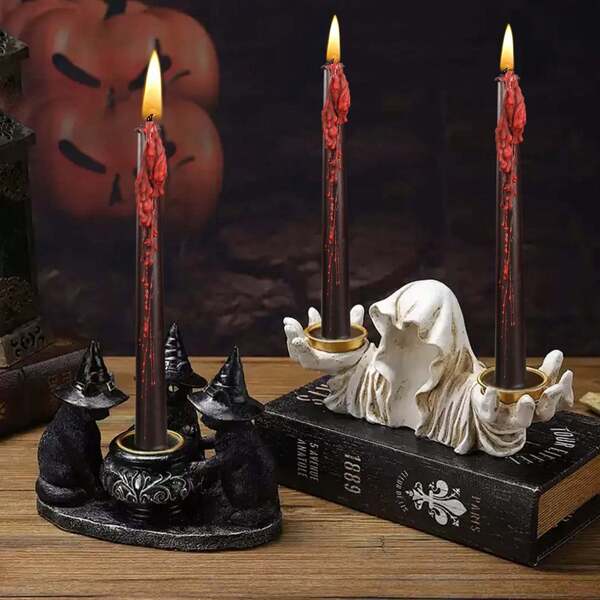 2pcs 10-Inch Teardrop Taper Candles, Black Paraffin Wax Material, Black Horror Style Bleeding Candles For Halloween, Made Of High-Quality Black Paraffin Wax With Delicate And Firm Texture, Featuring Unique "Bleeding" Effect When Lit To Present A Horrifying Visual Home Decor Halloween Decor Room Decor