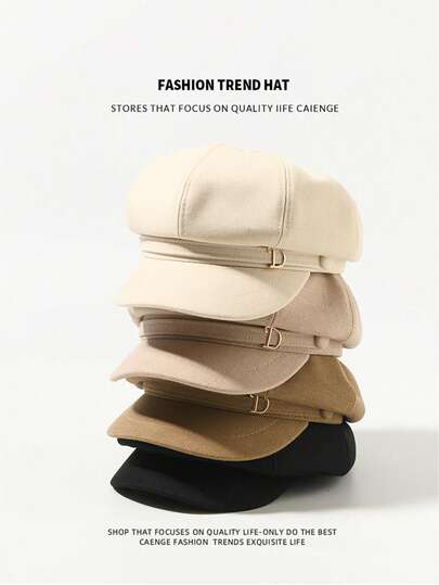 Un sombrero de mujer para otoño e invierno, estilo británico, boina octogonal retro, boina de pato versátil y de moda, gorra de artista japonesa. Adecuado para combinar a diario y como accesorio de otoño, perfecto para salir, caminar, ir de compras y uso diario.