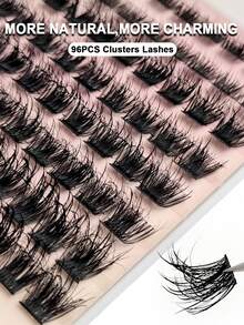 Rikuaild 96 Pcs Wet Look Lashes Extension Messy Charming Dramatic Look Lashes D Curl Thick Wispy Cluster Eyelashes Makeuplash Clusters,Eyelash Clusters,Individual Eyelashes,Lashes,Fake Lashes - D - 查看 5