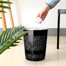 HOMION 9 Litre Flora Waste Container Basket Storage Bin For Office Room Bathroom Usage Light Floral Plastic Smooth - Black - View 2