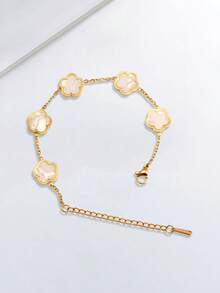 2 pezzi Set di braccialetti alla moda con design classico a erba fortunata in bianco e nero