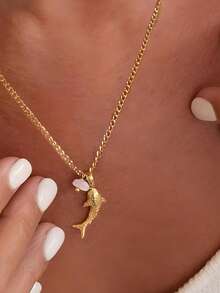 1pc Popular Women Fashionable Beach & Ocean Theme Personalized Shark Natural Stone Pendant Necklace, Ideal Gift For Wedding, Engagement Party, Halloween