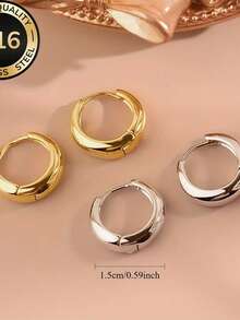 1 Cặp bông tai vòng tròn kiểu Pháp bằng thép không gỉ mạ vàng 18K không gây dị ứng, chống xỉn màu, thoải mái và đa năng, thiết kế tối giản và thanh lịch, thích hợp để đeo hàng ngày hoặc dự tiệc, quà tặng trang sức thời trang chất lượng cao dành cho phụ nữ - Vàng - Xem 4