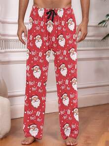 2pcs Christmas Gingerbread Man & Santa Claus Print Casual Lounge Pants Set For Men, Autumn/Winter