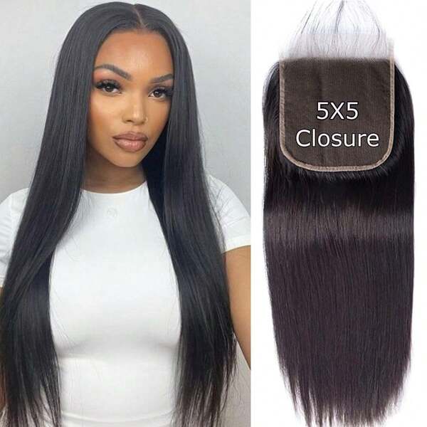5*5 Lace Closure Straight Hair Closure Brazilian Human Hair Extensions Transparent Lace Free Part Pre Plucked Natural Color