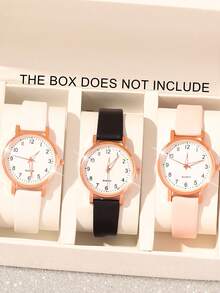3pcs Fashion Elegant Gift Set: Casual Floral Quartz Watch, Versatile Leather Belt, Suitable For Gifts, Sisters And Couples