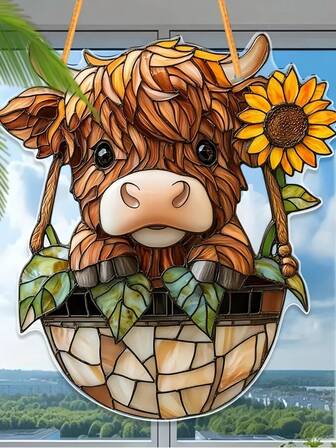 A 0.3cm Thick Acrylic Wall Decor Featuring A Scottish Highland Cow, Using 2D Flat Printing Technology. It Is An Eye-Catching Decor Piece That Can Be Placed By The Window, Acting As A Sun Catcher. The Dimensions Are 7.1 Inches By 8 Inches, Making It Suitable For Placement On Walls In Living Rooms, Garden Sheds, Entryways, And Home Offices. It Is An Ideal Gift Choice For Christmas, Thanksgiving, Birthdays, And Other Special Occasions.