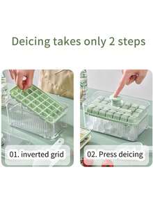 Bandeja para cubitos de hielo con cubitera y pala para cubitos de hielo para congelador, molde de silicona de 1/2 capas con botón de liberación, molde pequeño para hacer hielo para bebidas frías, cócteles y whisky. - Verde (1er piso) - Ver 5