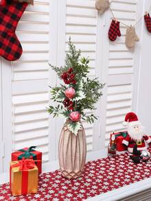 1 Stück realistischer Weihnachtsroter Fruchtdekoration, für Heimdisplay, Feiertagsatmosphäre im Wohnzimmer, Tischdekoration im Esszimmer, Wohnzimmer Kamin Atmosphäre Dekoration, realistische grüne Pflanzen, Eingangsbereich, Büro Weihnachtsdekoration