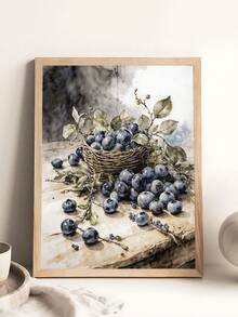 1pc Rustic Grapes Poster, Vineyard Kitchen Wall Art, Tuscan Grape Print, Farmhouse Dining Room Decor, Vintage Flower Wall Posters, Retro Beige Watercolor Flower, Fruit Art Oil Painting Poster, Bedroom Decor, Living Room Decor, Office Decor