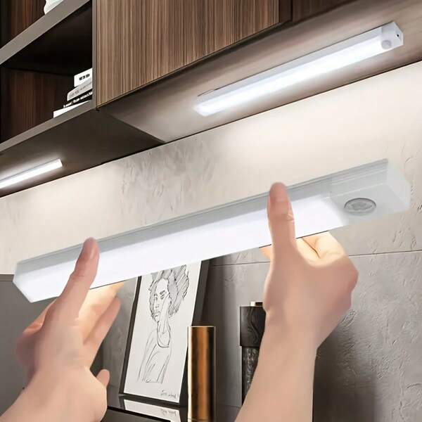 1pc, Wireless LED Cabinet Lights With Motion Sensors, Ultra-Thin Magnetic Strips, USB Rechargeable, PVC Material, Ideal For Indoor LED Lighting In Kitchens, Stairs, Corridors, And Wardrobes As Gifts