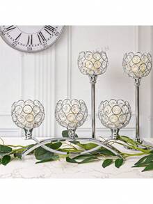 1pc 3-Arm/5-Arm Crystal Candle Holder, Decorative Centerpiece For Home, Wedding, Party, Halloween, Christmas, Anniversary