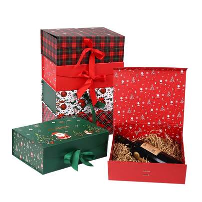 1 件 - 圣诞折叠礼品盒、折叠磁性礼品盒，用于圣诞包装礼物、圣诞装饰礼品盒、带丝带和磁性封口的礼物圣诞礼品盒、可爱盒子、生日礼品盒、节日装饰品、圣诞节礼品盒、圣诞装饰