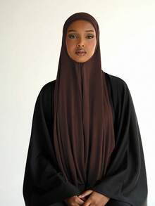 1 chiếc khăn choàng cổ đơn giản, cổ điển, màu trơn thanh lịch dành cho nữ, khăn choàng hijab bằng vải dệt kim cao cấp Viscose Jersey, khăn trùm đầu dài kiểu khăn xếp, thích hợp cho cuộc sống hàng ngày, đi chơi và tụ tập, phụ kiện Abaya cho trang phục - Cà phê nâu - Xem 3
