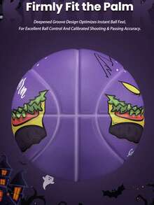 veidoorn 1个7号标准万圣节主题橡胶篮球，汉堡图案，室内外训练皆宜，时尚独特，送给男女朋友的最佳礼物 - 紫色 - 查看 3