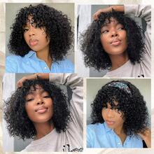 Short Water Wave Bob Wig With Bangs Human Hair Glueless Curly Wigs For Women Natural Black (14 Inch, Put On And Go Style) - Natural Black - 查看 7