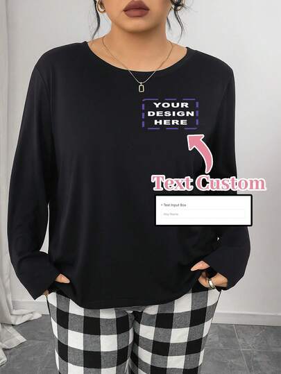 Custom Plus Size Women's Long Sleeve Tops - Comfy , Round Neck With Personalized Print Design, Cozy