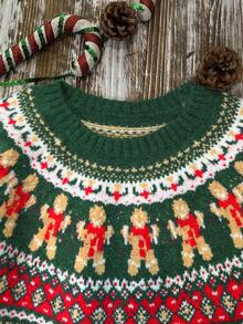 Lime Green Christmas Autumn And Winter Fashion Elegant Casual Women's Autumn And Winter Tops Autumn And Winter Women's Dark Green Gingerbread Man Geometric Pattern Patchwork Autumn And Winter Fashion Comfortable Casual Simple Home Commuter Design Round Neck Decorative Long Sleeve Women's Knitted Pullover Tops Sweater