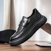 2025 New Fashion Slip-On Leather Shoes For Men, Outdoor Casual Business Shoes, Thick Sole Anti-Slip Loafers, Suitable For Teenagers