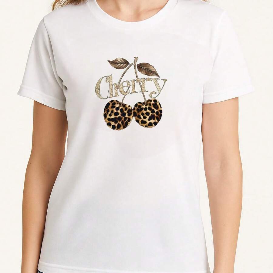 Playera estampado grafico cherry atigrado juvenil suave otoño verano agradable - Blanco - Ver 1