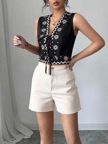 Short mujer azul casual moderno cómodo juvenil verano dama sexy pretina zipper botón bolsillos bajo recto ajustado - Beis - Ver 1